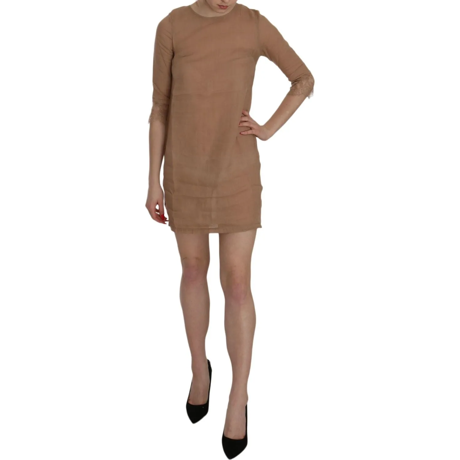 PINK MEMORIES Elegant Brown Shift Mini Dress