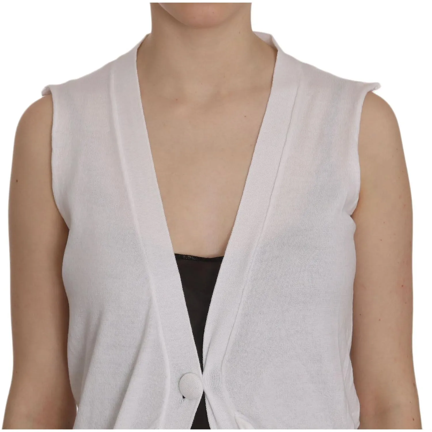 PINK MEMORIES Elegant Sleeveless Cotton Vest in Pristine White