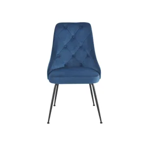 Plumeria Blue Velvet Chair with Black Legs - Set of 2