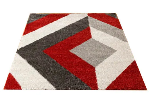 Rhombus-Modern Thick Rug with a Rhombus Pattern-Red, Cream, Dark Grey & Silver Grey 120x170cm