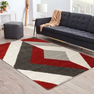 Rhombus-Modern Thick Rug with a Rhombus Pattern-Red, Cream, Dark Grey & Silver Grey 120x170cm