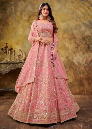 Soft Pink Premium Net Sequins Wedding Lehenga Choli