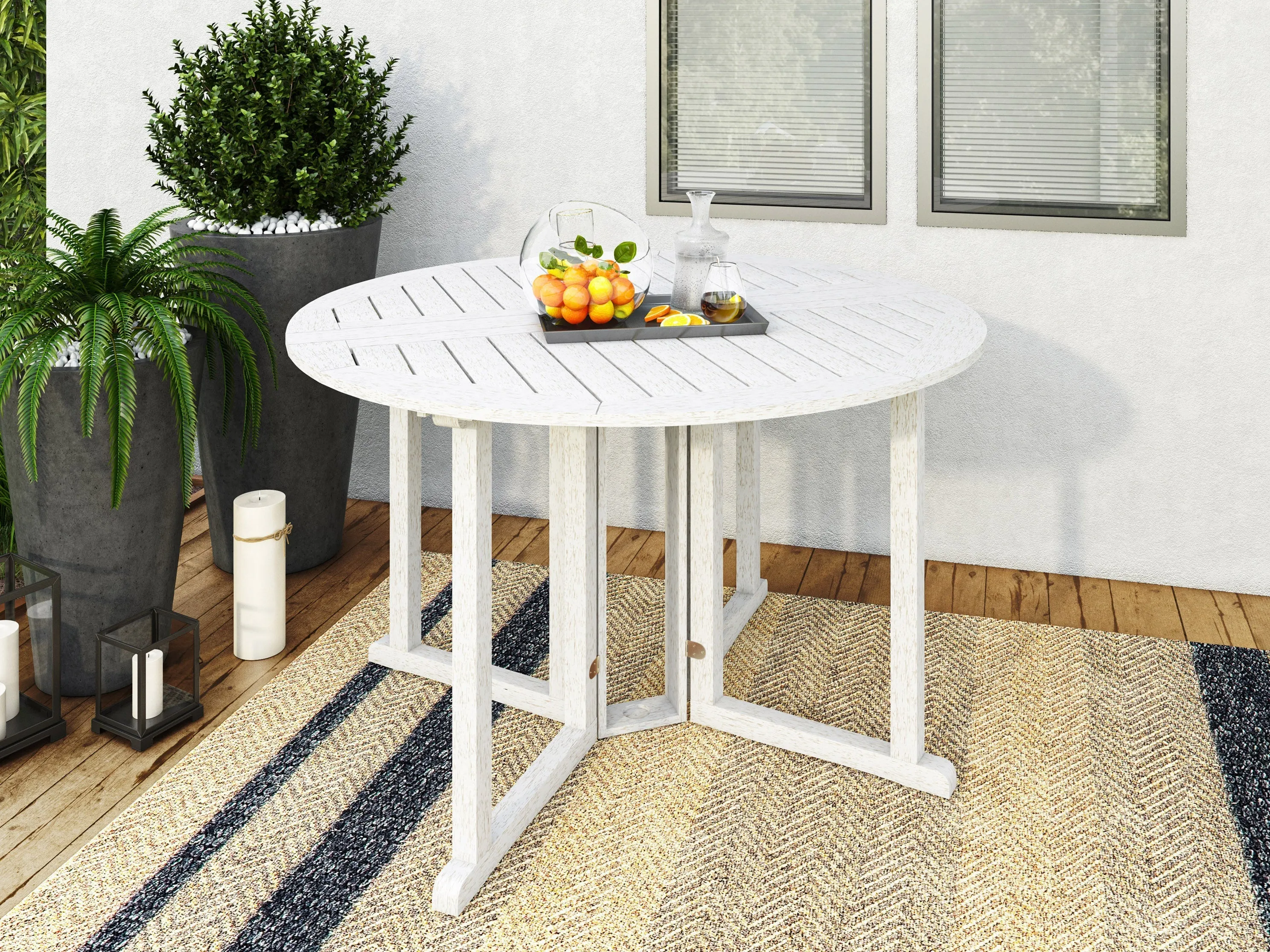 Washed White Outdoor Drop Leaf Table