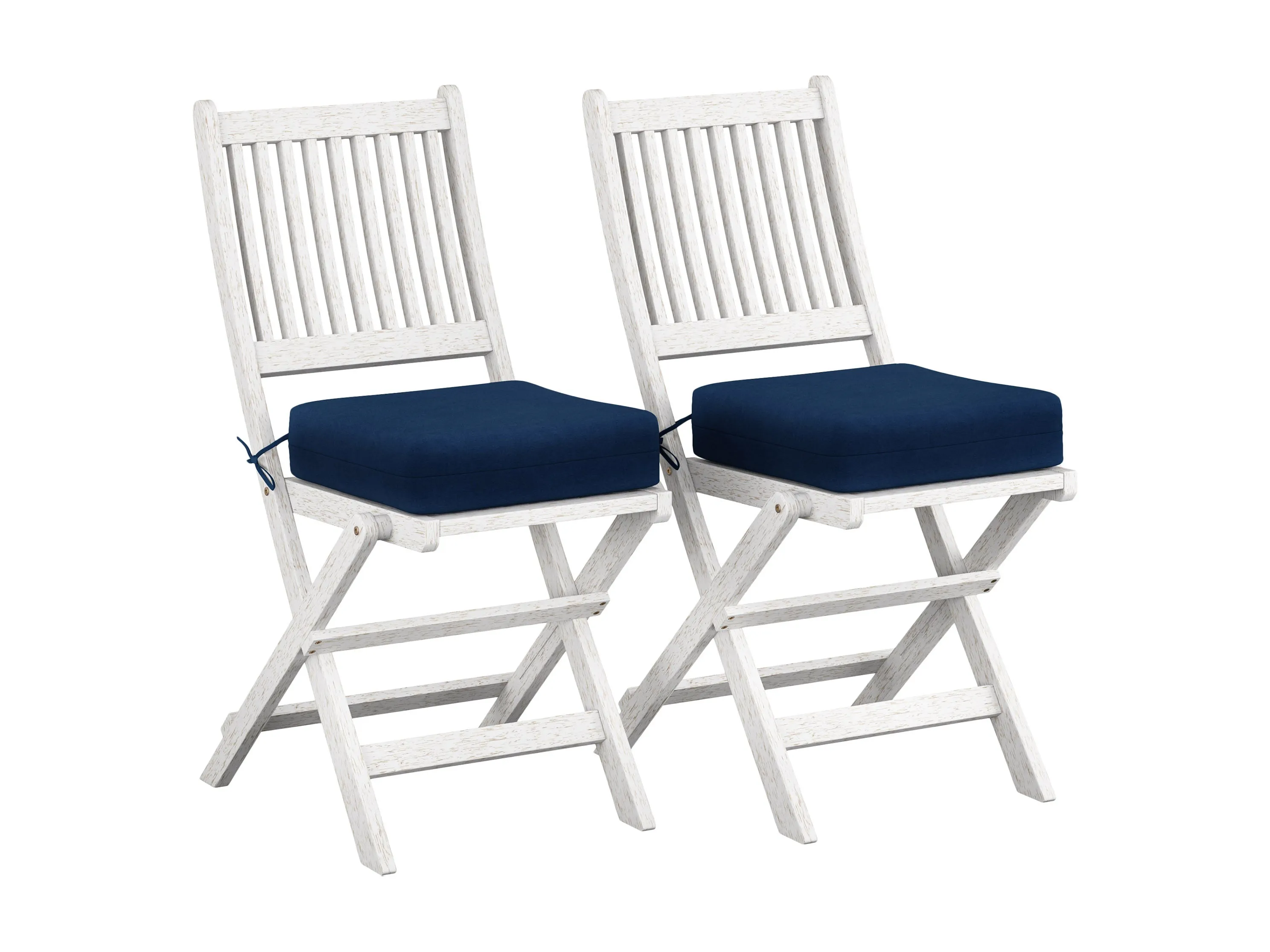 Washed White Outdoor Wood Folding Chairs, Set of 2