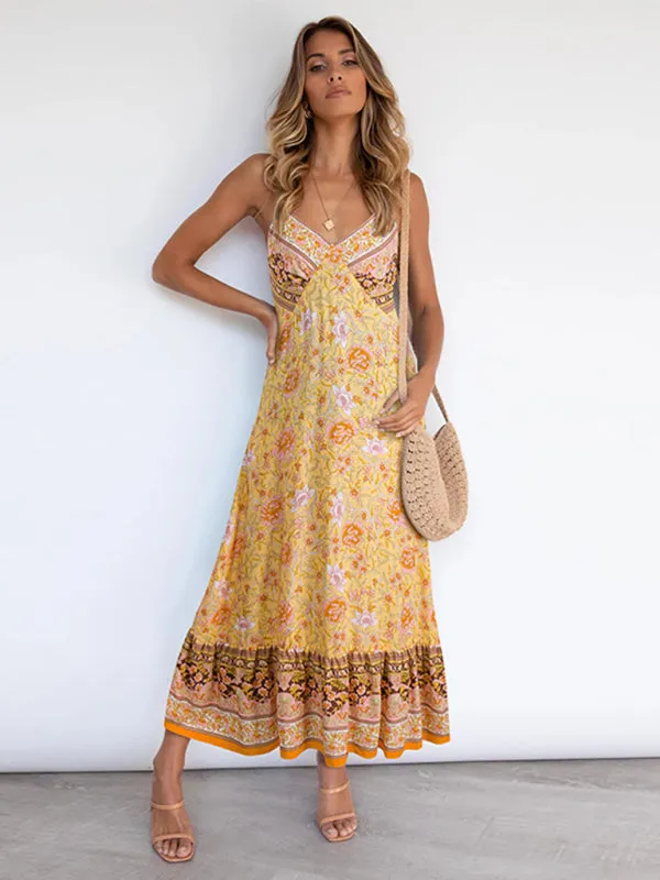 Women's Bohemian suspender Floral Dress