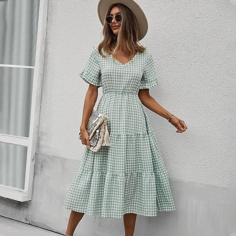 Women's Fashion Temperament Plaid Swing Dress