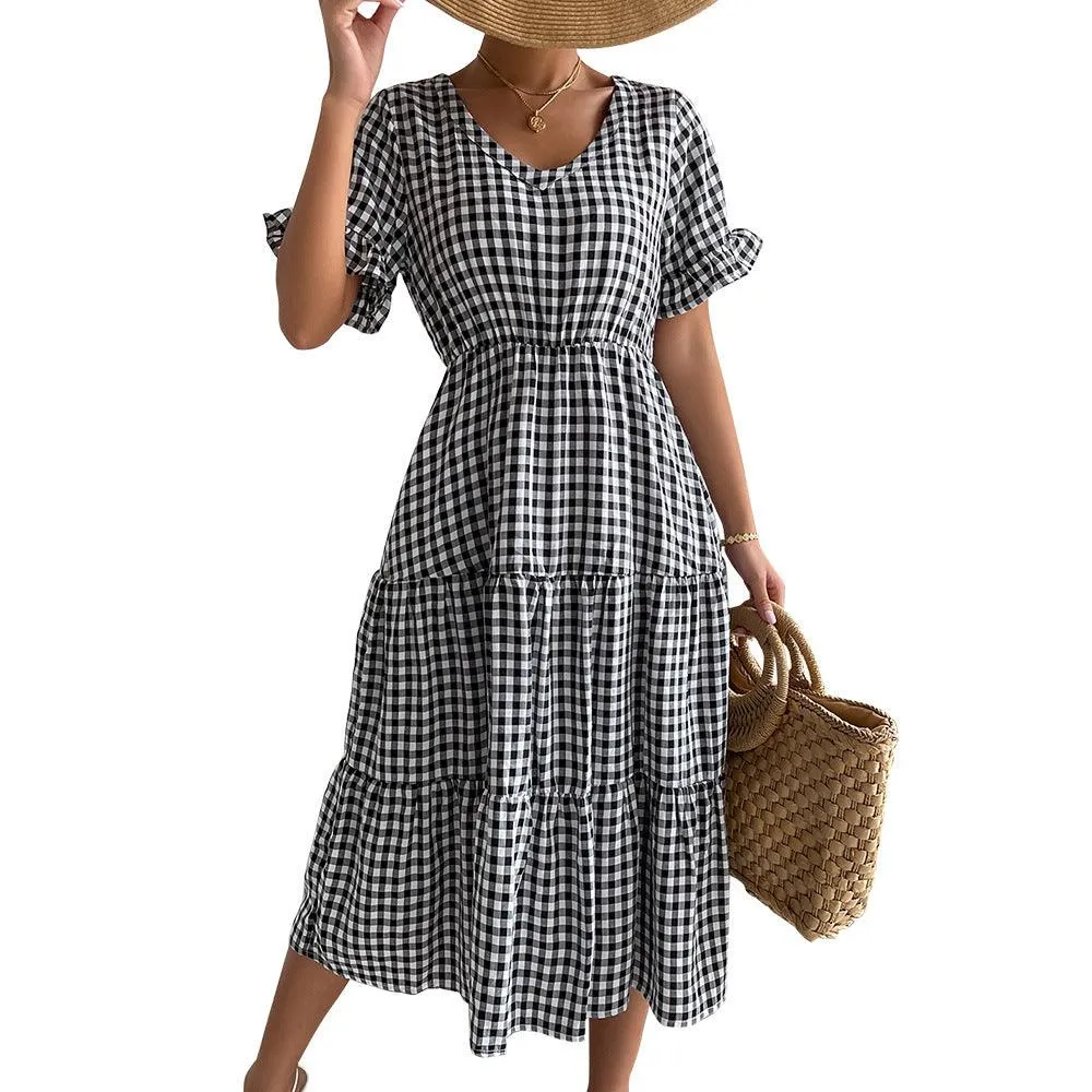 Women's Fashion Temperament Plaid Swing Dress