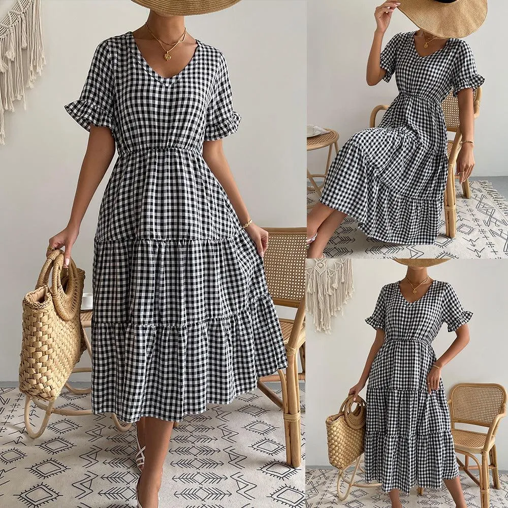 Women's Fashion Temperament Plaid Swing Dress