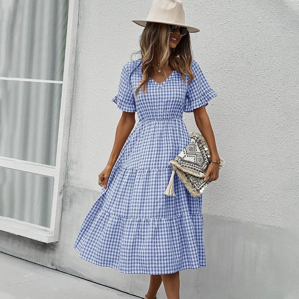 Women's Fashion Temperament Plaid Swing Dress