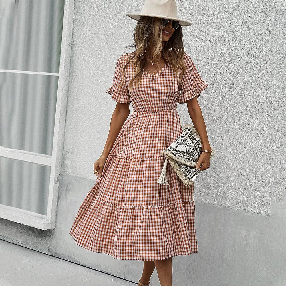 Women's Fashion Temperament Plaid Swing Dress