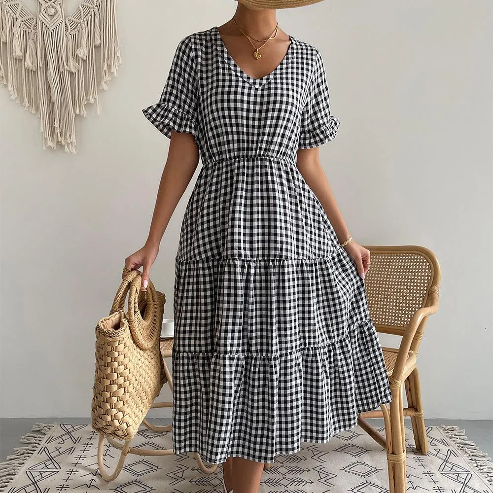 Women's Fashion Temperament Plaid Swing Dress