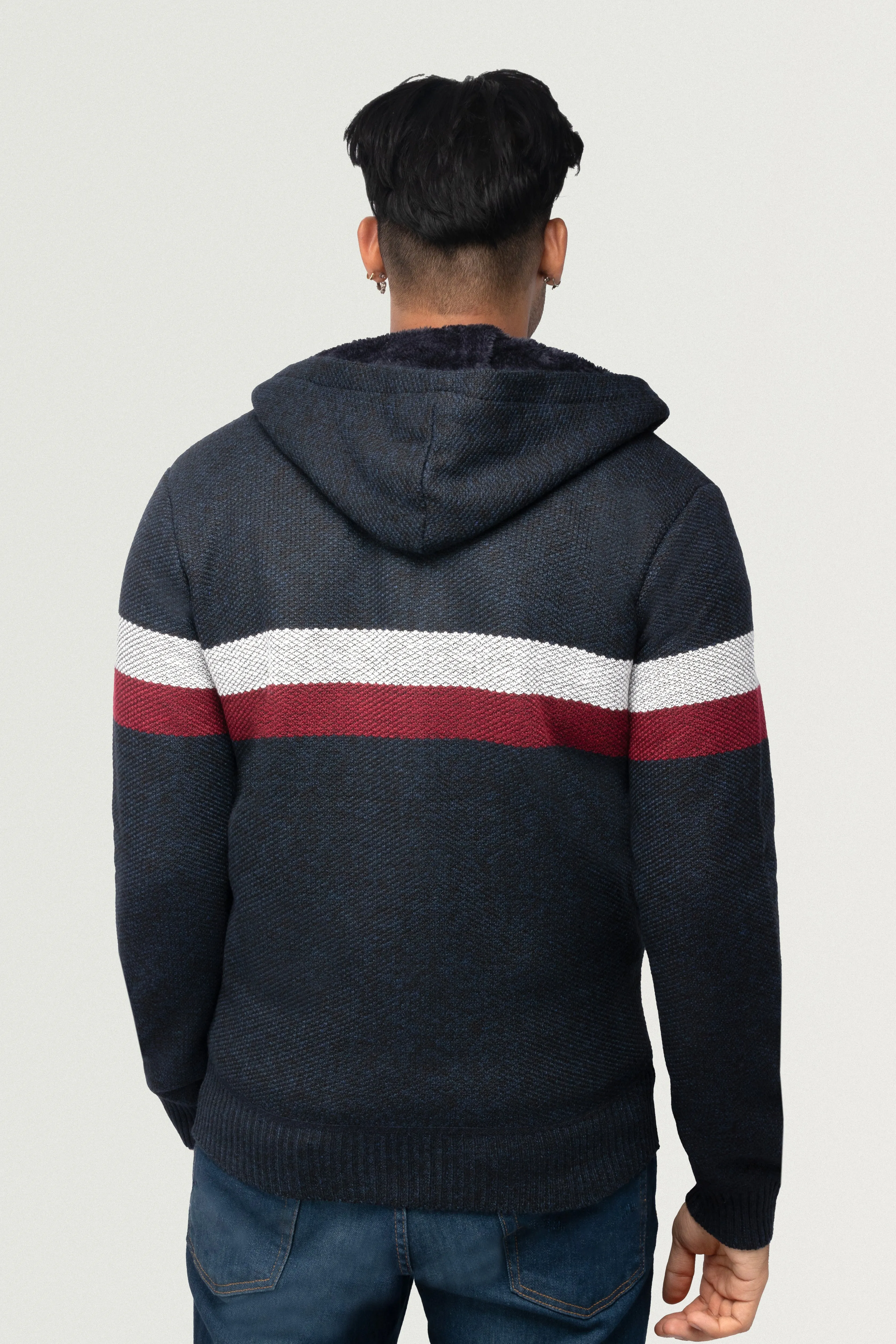 X RAY Men's Zip Up Hooded Sweater with Stripes & Lining