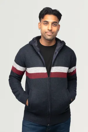 X RAY Men's Zip Up Hooded Sweater with Stripes & Lining