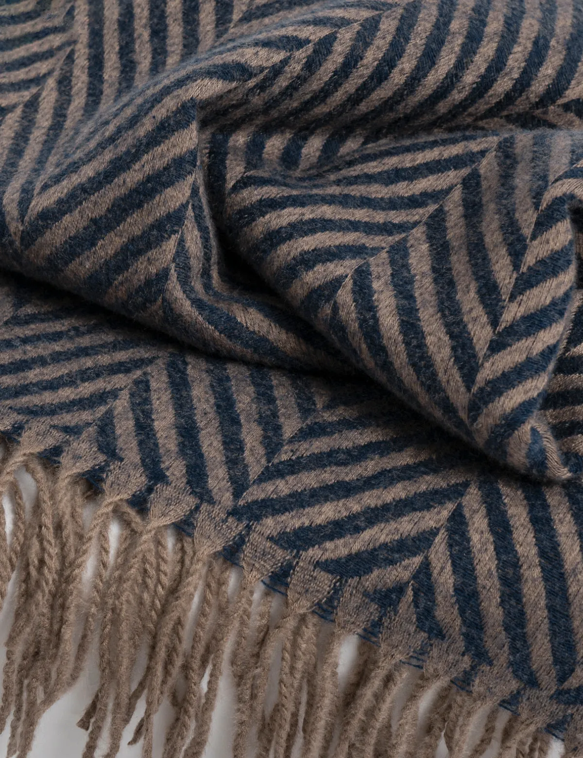 Zigzag Woolen Cashmere Stoles - Navy